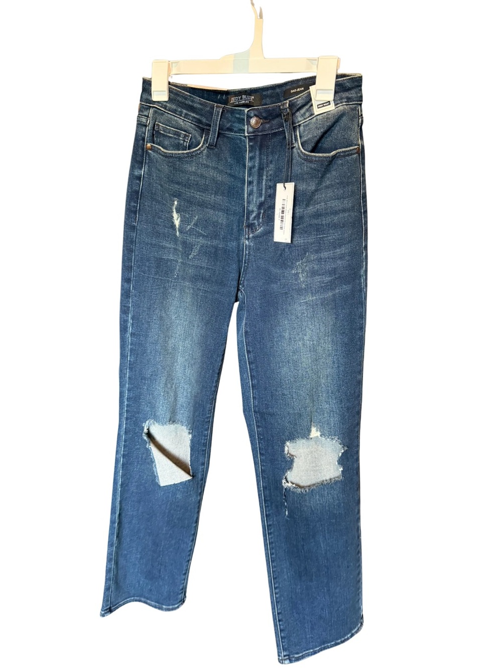 Judy Blue Distressed Dad Jeans in Dark Blue Wash